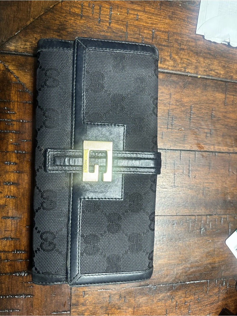 Gucci Black Canvas Wallet with Gold-Tone GG Buckle